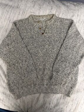 Men's Grey Slub Knit Henley Sweater